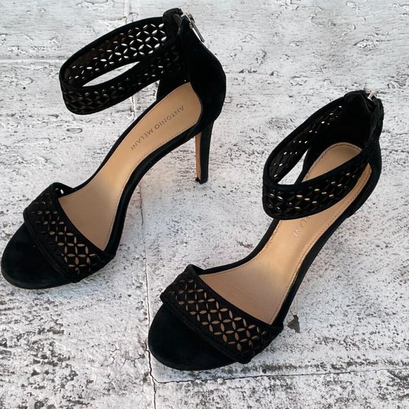 Antonio Melani Women Heel Sandal Sandal Black Leather Shoes Size 9.5M - Picture 5 of 11